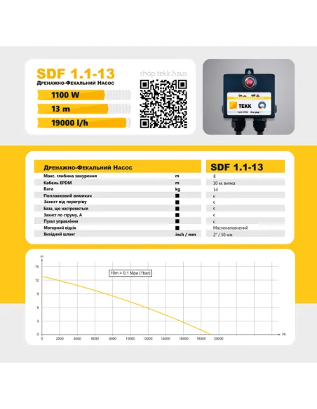 Дренажный насос Tekk Haus SDF 1.1-13 1.1 кВт, кабель 10 метров, пульт управления Дренажный насос Tekk Haus SDF 1.1-13 1.1 кВт, кабель 10 метров, пульт управления