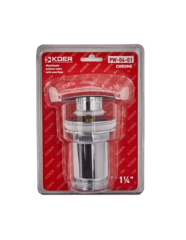 Донный клапан для раковины Koer PW-04-01 1 1/4 дюйма, с переливом