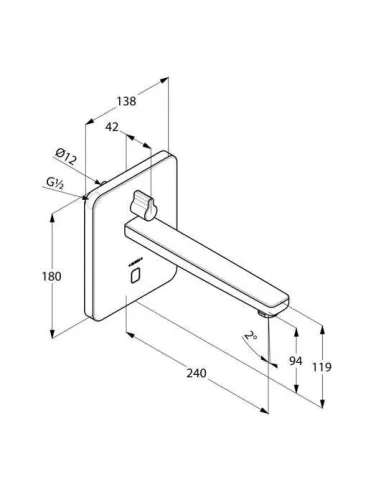 Змішувач сенсорний для умивальника Kludi Zenta 3840005 (настін. монтаж, мережа 240 V або батареї, 240 мм, квадратний відбивач - 