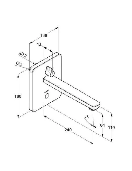Змішувач сенсорний для умивальника Kludi Zenta 3840005 (настін. монтаж, мережа 240 V або батареї, 240 мм, квадратний відбивач - 