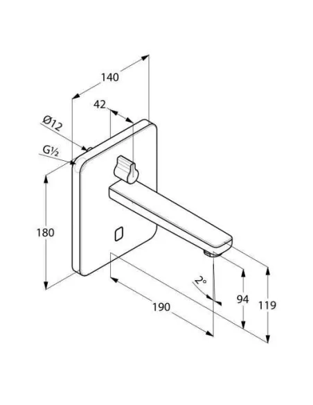 Смеситель сенсорный для умывальника Kludi Zenta 3850005 (настен. монтаж, сеть 240 V или батарейки, 190 мм, квадратный отражатель