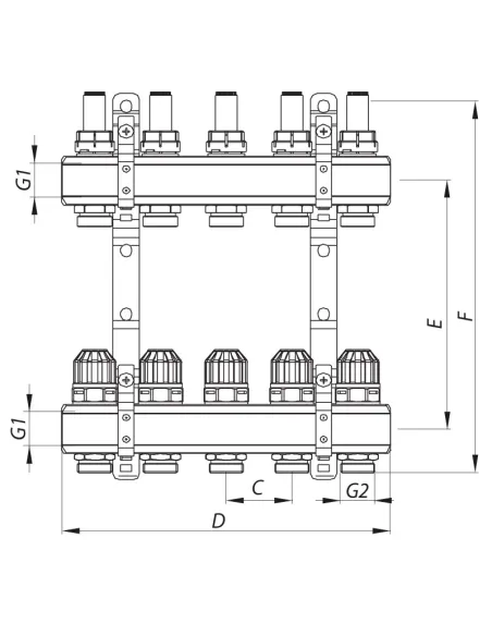 Коллектор для теплого пола Koer KR.1110-05 5 выходов, с расходомерами