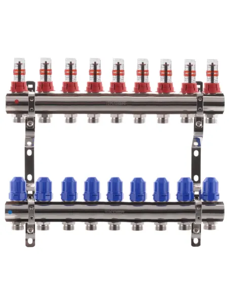 Колектор для теплої підлоги Koer KR.1110-09 9 виходів, з витратомірами