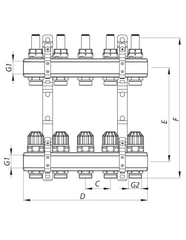 Коллектор для теплого пола Koer KR.1110-10 10 выходов, с расходомерами
