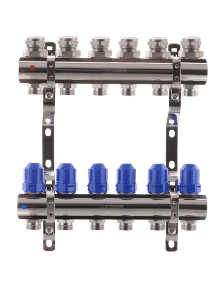 Коллектор для теплого пола Koer KR.1100-06 6 выходов, с термостатическими клапанами