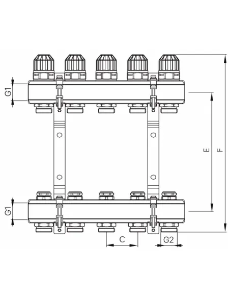 Колектор для теплої підлоги Koer KR.1100-08 8 виходів, з термостатичними клапанами