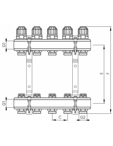 Колектор для теплої підлоги Koer KR.1100-12 12 виходів, з термостатичними клапанами