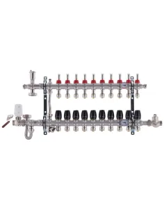 Коллектор для теплого пола Koer KR.S1011-10 SUS304 10 выходов, со встроенным смесительным узлом и евроконусами