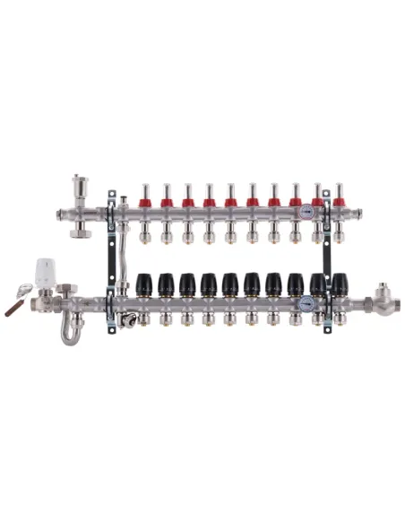 Коллектор для теплого пола Koer KR.S1011-10 SUS304 10 выходов, со встроенным смесительным узлом и евроконусами