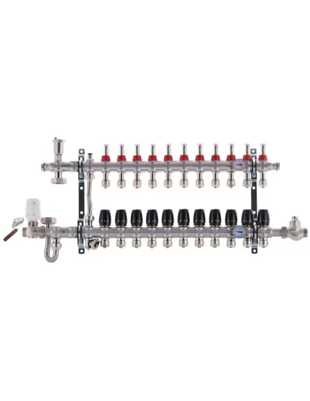 Коллектор для теплого пола Koer KR.S1011-11 SUS304 11 выходов, со встроенным смесительным узлом и евроконусами
