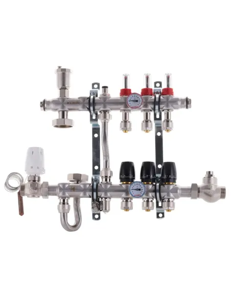 Коллектор для теплого пола Koer KR.S1011-3 SUS304 3 выхода, со встроенным смесительным узлом и евроконусами