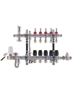 Коллектор для теплого пола Koer KR.S1011-5 SUS304 5 выходов, со встроенным смесительным узлом и евроконусами