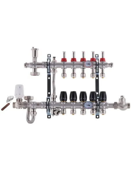 Колектор для теплої підлоги Koer KR.S1011-5 SUS304 5 виходів, із вбудованим змішувальним вузлом та євроконусами