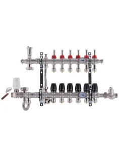 Коллектор для теплого пола Koer KR.S1011-6 SUS304 6 выходов, со встроенным смесительным узлом и евроконусами