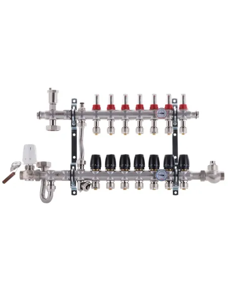Коллектор для теплого пола Koer KR.S1011-7 SUS304 7 выходов, со встроенным смесительным узлом и евроконусами