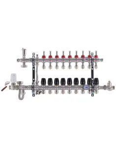 Коллектор для теплого пола Koer KR.S1011-9 SUS304 9 выходов, со встроенным смесительным узлом и евроконусами