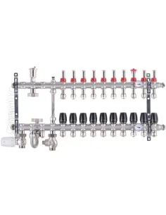 Коллектор для теплого пола Koer KR.S1012-10 SUS304 10 выходов, со встроенным смесительным узлом и евроконусами