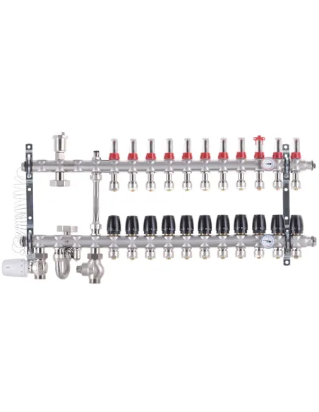 Коллектор для теплого пола Koer KR.S1012-11 SUS304 11 выходов, со встроенным смесительным узлом и евроконусами