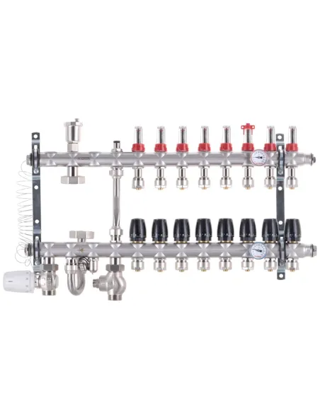 Колектор для теплої підлоги Koer KR.S1012-8 SUS304 8 виходів, із вбудованим змішувальним вузлом та євроконусами