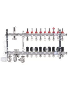 Коллектор для теплого пола Koer KR.S1012-9 SUS304 9 выходов, со встроенным смесительным узлом и евроконусами