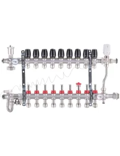 Коллектор для теплого пола Koer KR.S1013-9 SUS304 9 выходов, со встроенным смесительным узлом и евроконусами