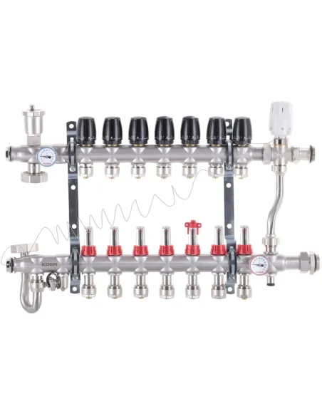 Колектор для теплої підлоги Koer KR.S1013-7 SUS304 7 виходів, із вбудованим змішувальним вузлом та євроконусами