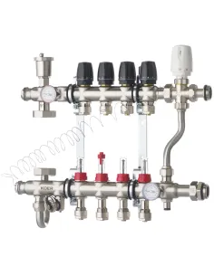 Коллектор для теплого пола Koer KR.S1013-4 SUS304 4 выхода, со встроенным смесительным узлом и евроконусами