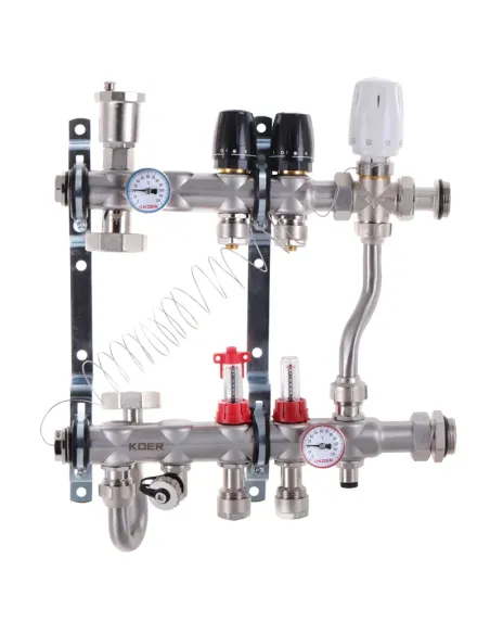 Коллектор для теплого пола Koer KR.S1013-2 SUS304 2 выхода, со встроенным смесительным узлом и евроконусами Коллектор для теплого пола Koer KR.S1013-2 SUS304 2 выхода, со встроенным смесительным узлом и евроконусами