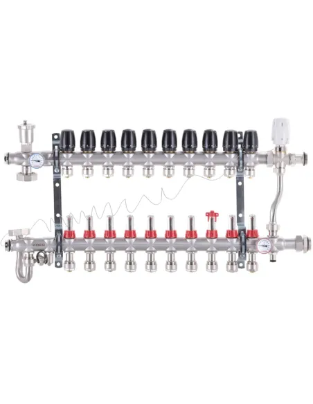 Коллектор для теплого пола Koer KR.S1013-10 SUS304 10 выходов, со встроенным смесительным узлом и евроконусами