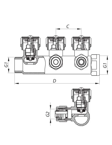 Коллектор для теплого пола Koer KR.1121-3 Ways 3 выхода, вентильний, с фитингом