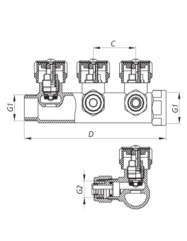 Коллектор для теплого пола Koer KR.1121-4 Ways 4 выхода, вентильний, с фитингом