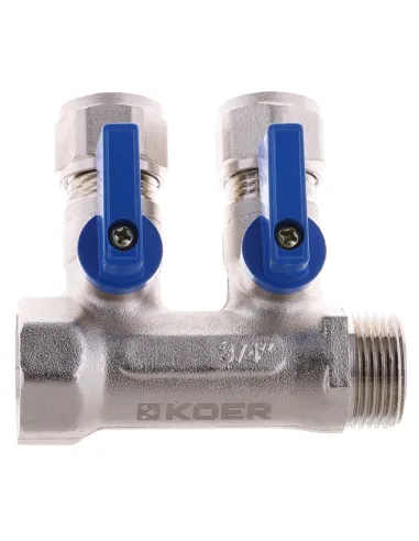 Коллектор для теплого пола Koer KR.1125-2 Ways 2 выхода, с шаровыми кранами и фитингом
