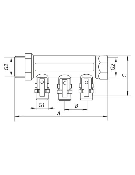 Колектор для теплої підлоги Koer KR.1125-4 Ways 4 виходи, з кульовими кранами та фітингом