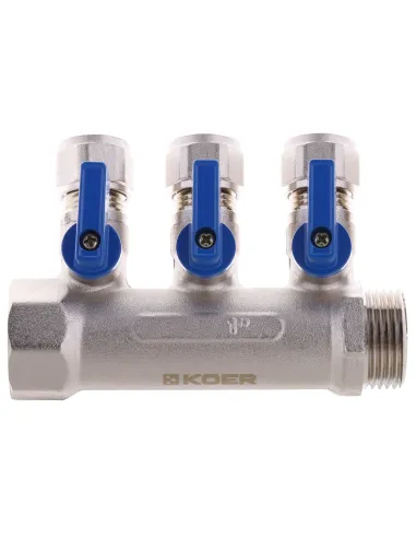 Колектор для теплої підлоги Koer KR.1126-3 Ways 3 виходу, з кульовими кранами та фітингом