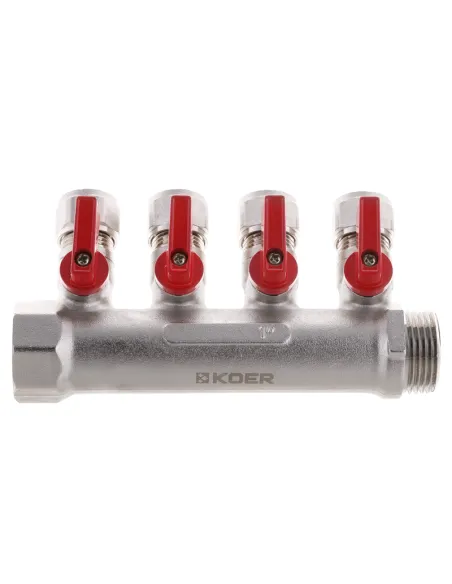 Колектор для теплої підлоги Koer KR.1126-4 Ways 4 виходи, з кульовими кранами та фітингом