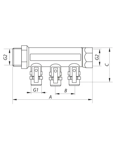 Коллектор для теплого пола Koer KR.1126-4 Ways 4 выхода, с шаровыми кранами и фитингом