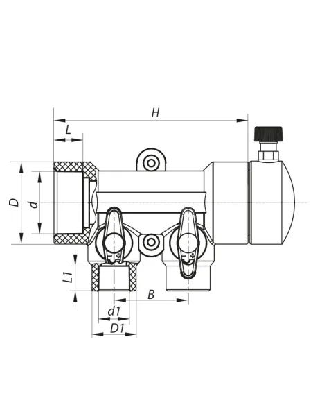 Колектор для ППР труб Koer K0169.PRO 2 виходи, з кульовими кранами