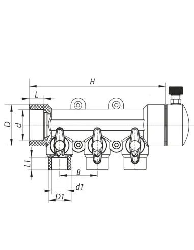 Колектор для ППР труб Koer K0170.PRO 3 виходи, з кульовими кранами