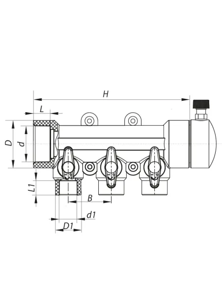 Коллектор для ППР труб Koer K0170.PRO 3 выхода, с шаровыми кранами