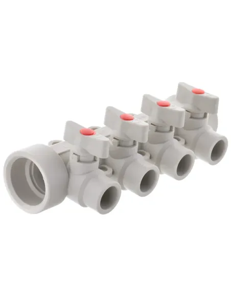 Коллектор для ППР труб Koer K0171.PRO 4 выхода, с шаровыми кранами Коллектор для ППР труб Koer K0171.PRO 4 выхода, с шаровыми кранами