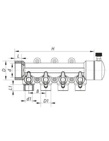 Колектор для ППР труб Koer K0171.PRO 4 виходи, з кульовими кранами