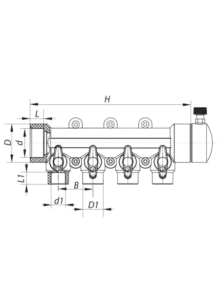 Колектор для ППР труб Koer K0171.PRO 4 виходи, з кульовими кранами