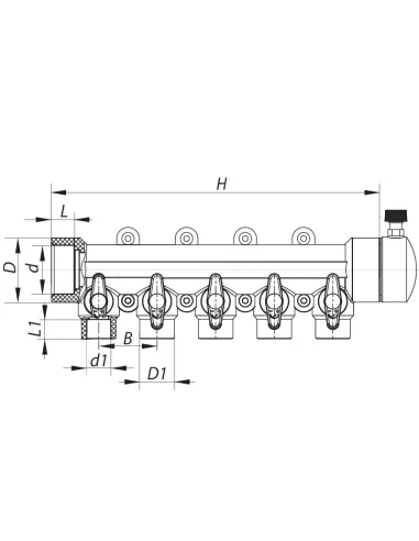 Колектор для ППР труб Koer K0172.PRO 5 виходів, з кульовими кранами