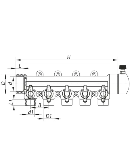 Колектор для ППР труб Koer K0172.PRO 5 виходів, з кульовими кранами