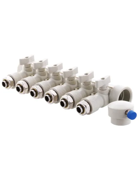 Колектор для ППР труб Koer K0194.PRO 6 виходів, з кульовими кранами та фітингом