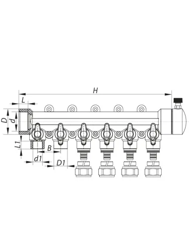 Колектор Koer K0194.PRO 6 виходів, з кульовими кранами та фітингом, для поліпропіленових труб