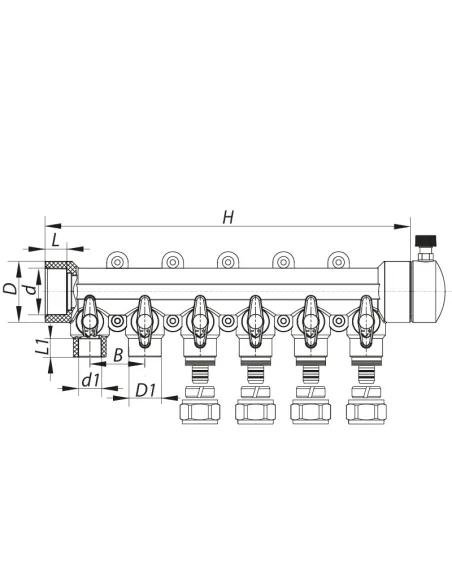 Колектор Koer K0194.PRO 6 виходів, з кульовими кранами та фітингом, для поліпропіленових труб