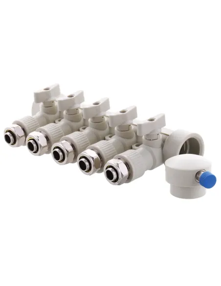 Колектор для ППР труб Koer K0193.PRO 5 виходів, з кульовими кранами та фітингом