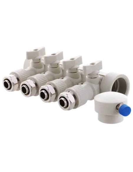 Колектор для ППР труб Koer K0192.PRO 4 виходи, з кульовими кранами та фітингом