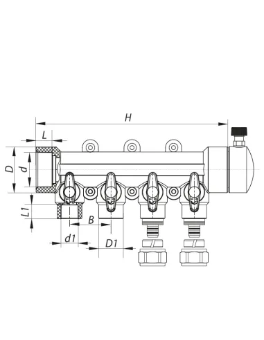 Колектор Koer K0192.PRO 4 виходи, з кульовими кранами та фітингом, для поліпропіленових труб
